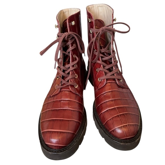 Stuart Weitzman Mila Lift Croc-Embossed Leather Bootie, Size 10.5 - Picture 3 of 9